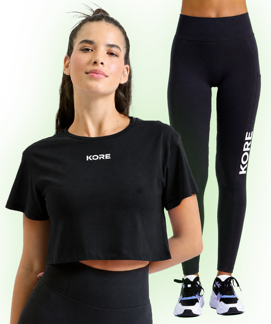 KORE Women’s Crop Top & Seamless Flex Leggings Bundle